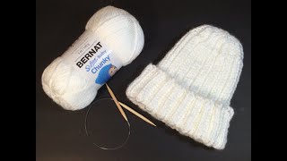 HOW TO KNIT  EASY RIBBED HAT  in the round [upl. by Ariajay]