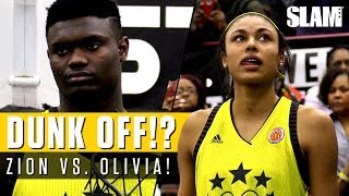 Zion Williamson Battles Olivia NelsonOdoda for Dunk Contest at McDonalds All American Game [upl. by Ialohcin801]